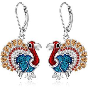 Christmas Sterling Silver Style Turkey Earrings Women's Dangle Jewelry